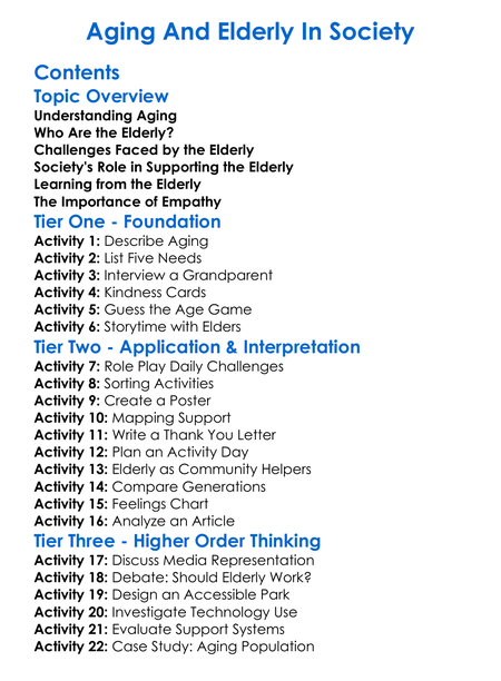Aging And Elderly In Society Worksheet Activity Booklet