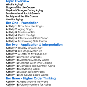 Aging And Life Course Worksheet Activity Booklet
