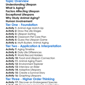 Aging And Lifespan In Animals Worksheet Activity Booklet