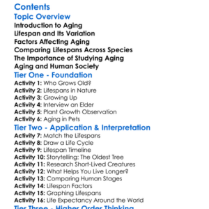 Aging And Lifespan In Living Organisms Worksheet Activity Booklet