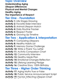 Aging And Lifespan Worksheet Activity Booklet