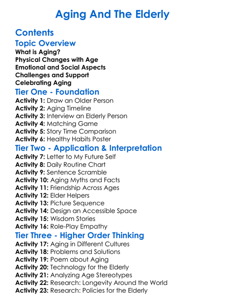 Aging And The Elderly Worksheet Activity Booklet