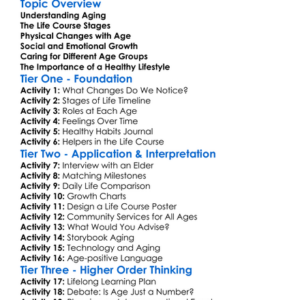 Aging And The Life Course Worksheet Activity Booklet