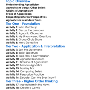 Agnosticism Worksheet Activity Booklet