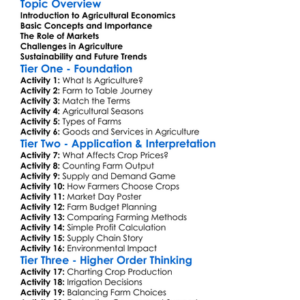 Agricultural Economics Worksheet Activity Booklet