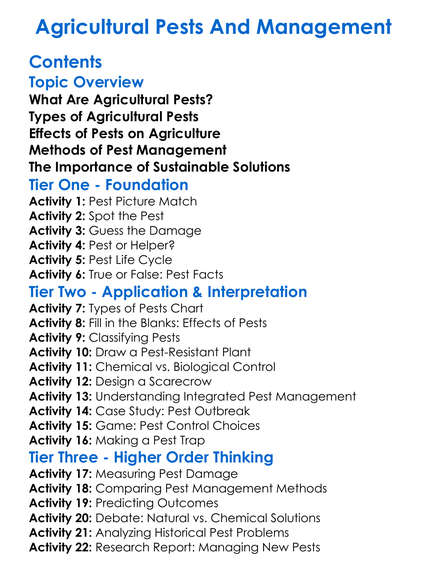 Agricultural Pests And Management Worksheet Activity Booklet