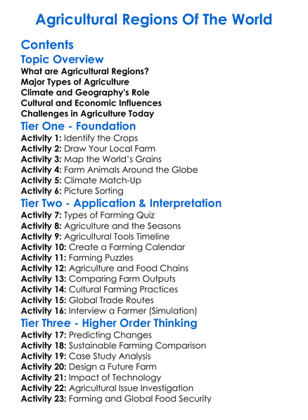 Agricultural Regions Of The World Worksheet Activity Booklet