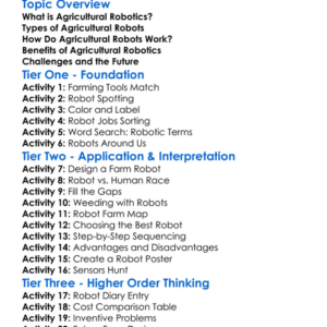 Agricultural Robotics Worksheet Activity Booklet