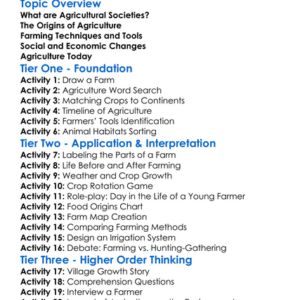 Agricultural Societies Worksheet Activity Booklet