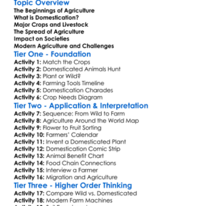 Agriculture And Domestication Worksheet Activity Booklet