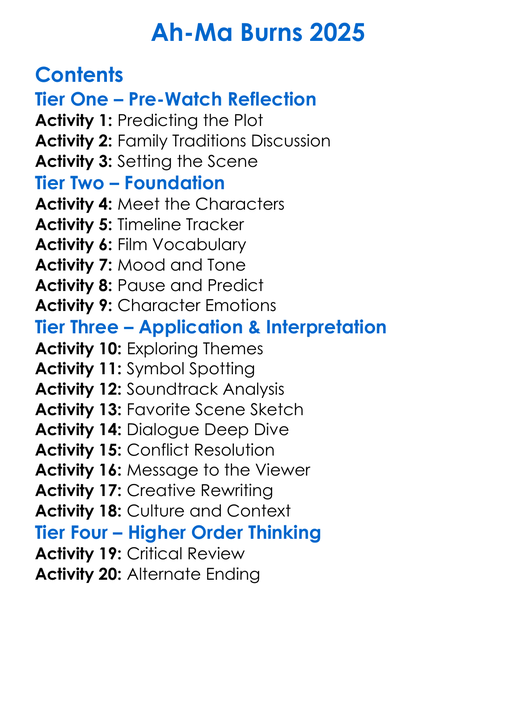 Ah-Ma Burns 2025 Worksheet Activity Booklet