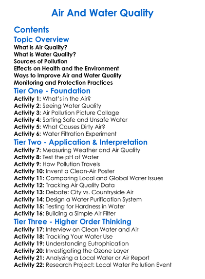Air And Water Quality Worksheet Activity Booklet