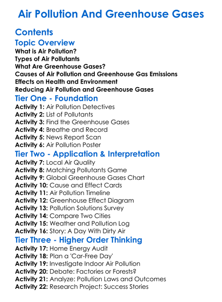 Air Pollution And Greenhouse Gases Worksheet Activity Booklet