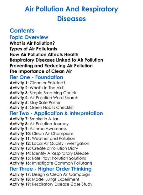 Air Pollution And Respiratory Diseases Worksheet Activity Booklet