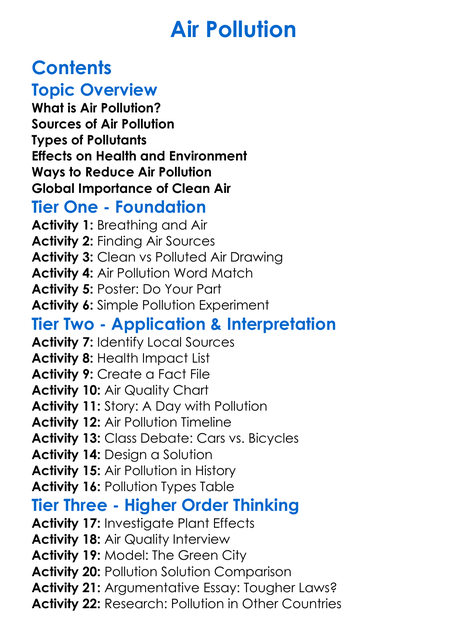Air Pollution Worksheet Activity Booklet