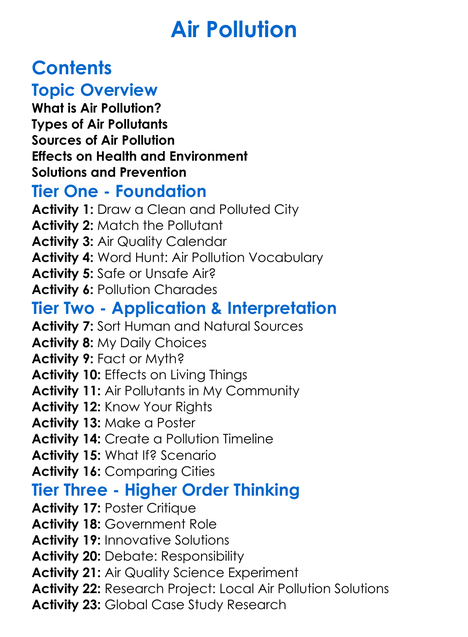 Air Pollution Worksheet Activity Booklet