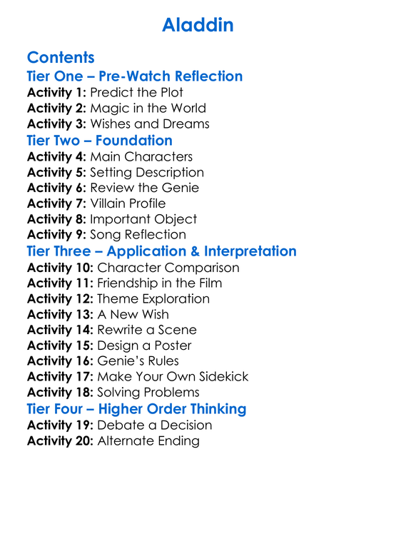 Aladdin Worksheet Activity Booklet