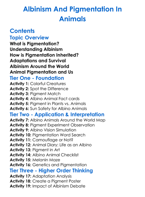 Albinism And Pigmentation In Animals Worksheet Activity Booklet