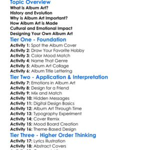 Album Art Design Worksheet Activity Booklet