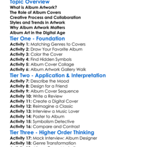 Album Artwork Worksheet Activity Booklet