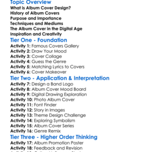 Album Cover Design Worksheet Activity Booklet