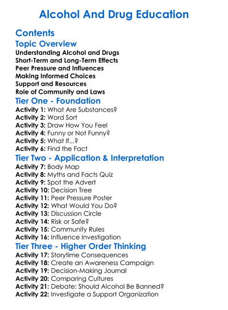 Alcohol And Drug Education Worksheet Activity Booklet