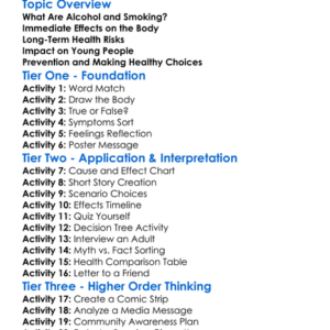 Alcohol And Smoking Effects Worksheet Activity Booklet