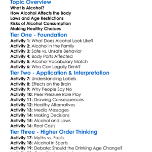 Alcohol Education Worksheet Activity Booklet