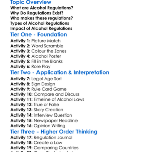 Alcohol Regulations Worksheet Activity Booklet