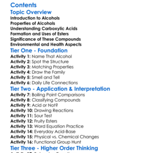 Alcohols Carboxylic Acids And Esters Worksheet Activity Booklet