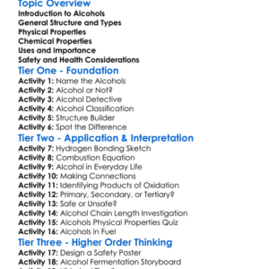 Alcohols Worksheet Activity Booklet