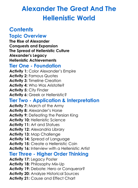 Alexander The Great And The Hellenistic World Worksheet Activity Booklet