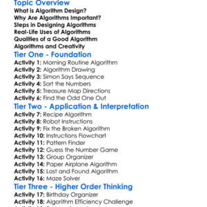 Algorithm Design Worksheet Activity Booklet