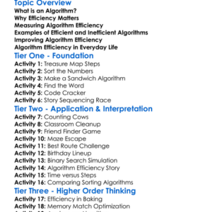 Algorithm Efficiency Worksheet Activity Booklet