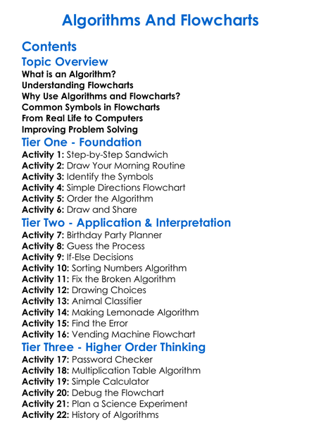 Algorithms And Flowcharts Worksheet Activity Booklet