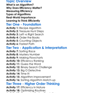 Algorithms Efficiency Worksheet Activity Booklet