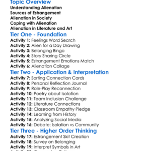 Alienation And Estrangement Worksheet Activity Booklet
