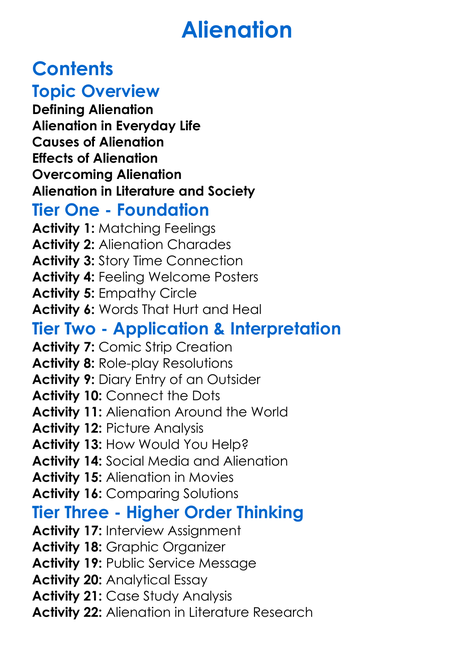 Alienation Worksheet Activity Booklet