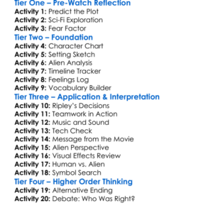 Aliens 1986 Worksheet Activity Booklet