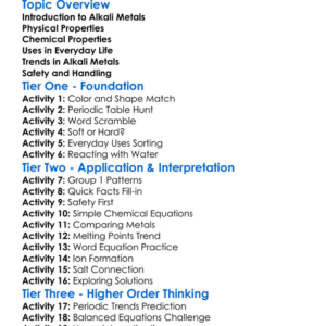 Alkali Metals Worksheet Activity Booklet