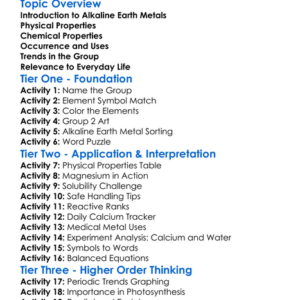 Alkaline Earth Metals Worksheet Activity Booklet