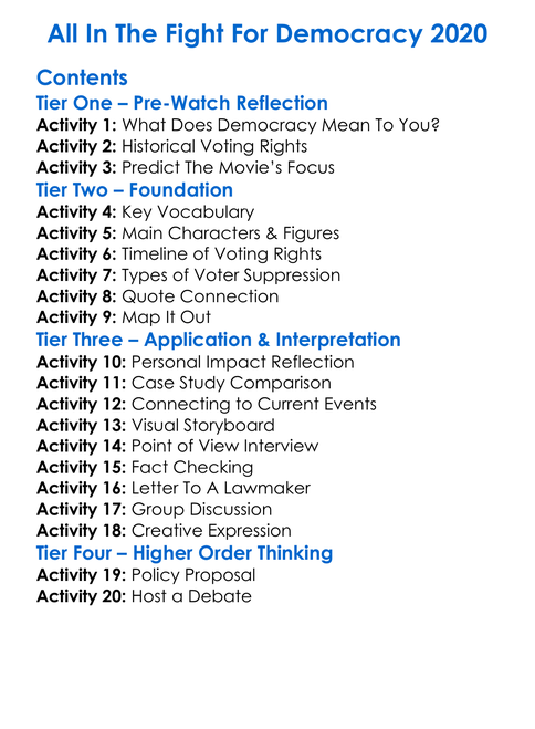 All In The Fight For Democracy 2020 Worksheet Activity Booklet