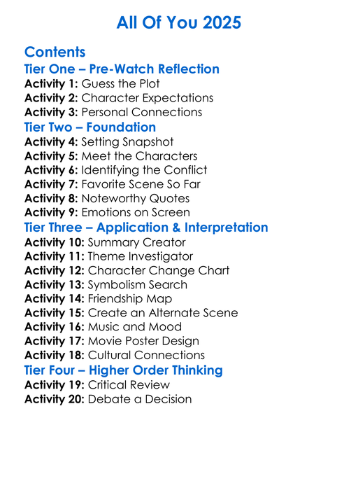 All Of You 2025 Worksheet Activity Booklet