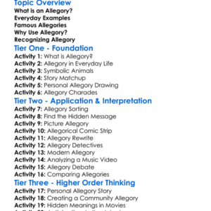 Allegory Worksheet Activity Booklet