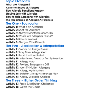 Allergen Awareness Worksheet Activity Booklet