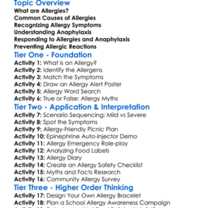 Allergies And Anaphylaxis Response Worksheet Activity Booklet