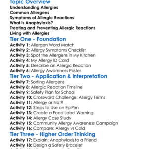 Allergies And Anaphylaxis Worksheet Activity Booklet