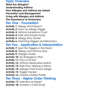 Allergies And Asthma Awareness Worksheet Activity Booklet
