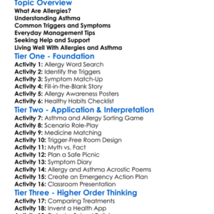 Allergies And Asthma Management Worksheet Activity Booklet