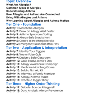 Allergies And Asthma Worksheet Activity Booklet